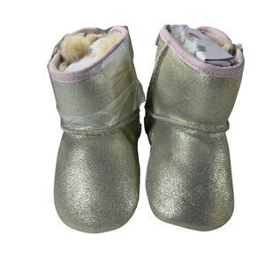 Ugg childrens Metallic Gold boots Pink Ribbon Sheepskin Lining sz 4/5 girls